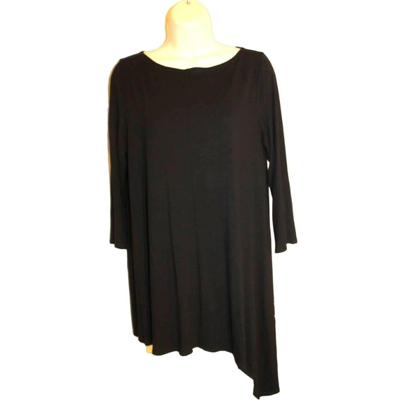 Eileen Fisher Black Jersey Knit Asymmetric Hem Tunic Tee size M - Picture 1 of 3